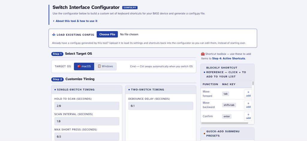 screenshot of the BASI website featuring the configuration tool.