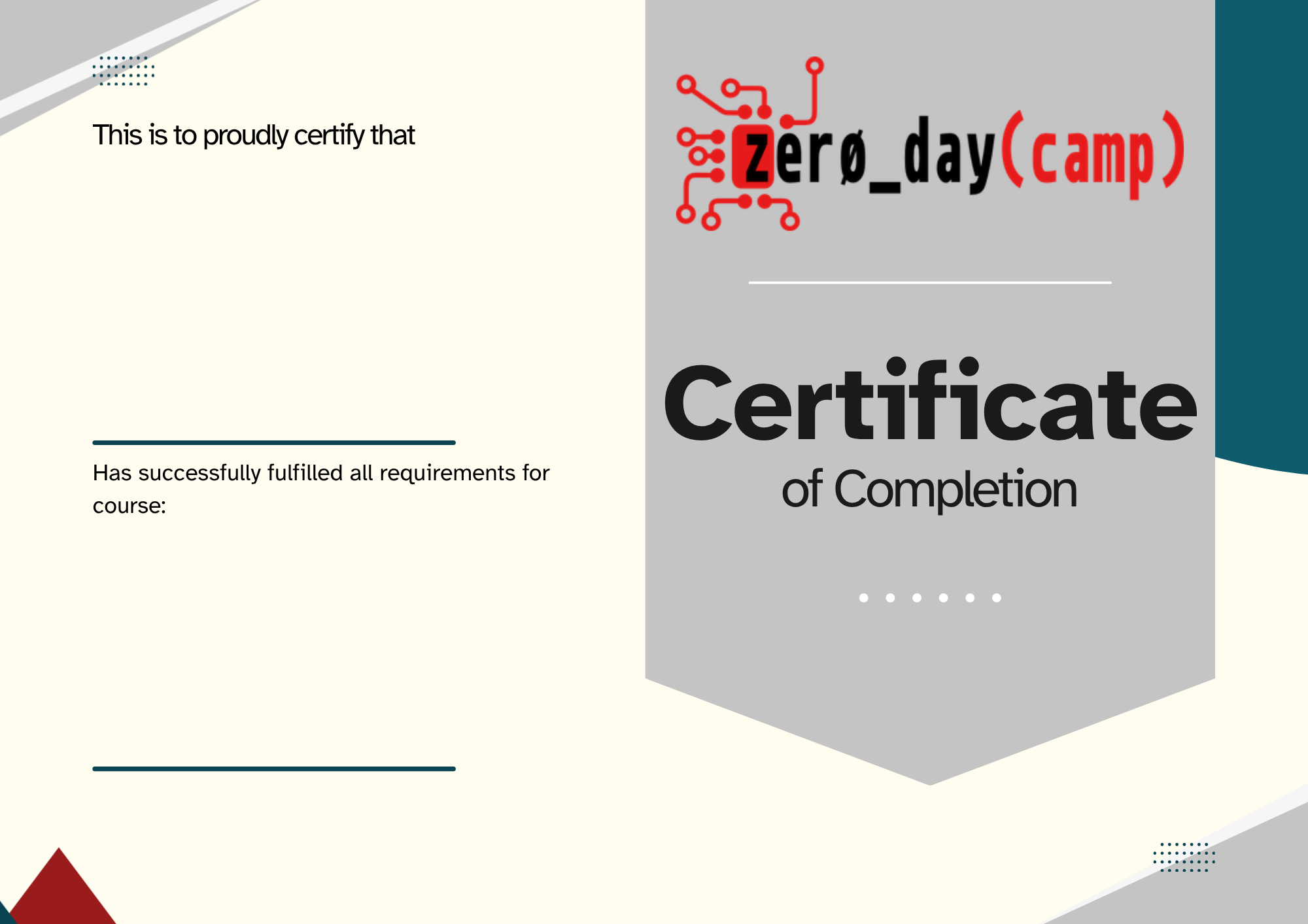 zero day camp certificate of completion
